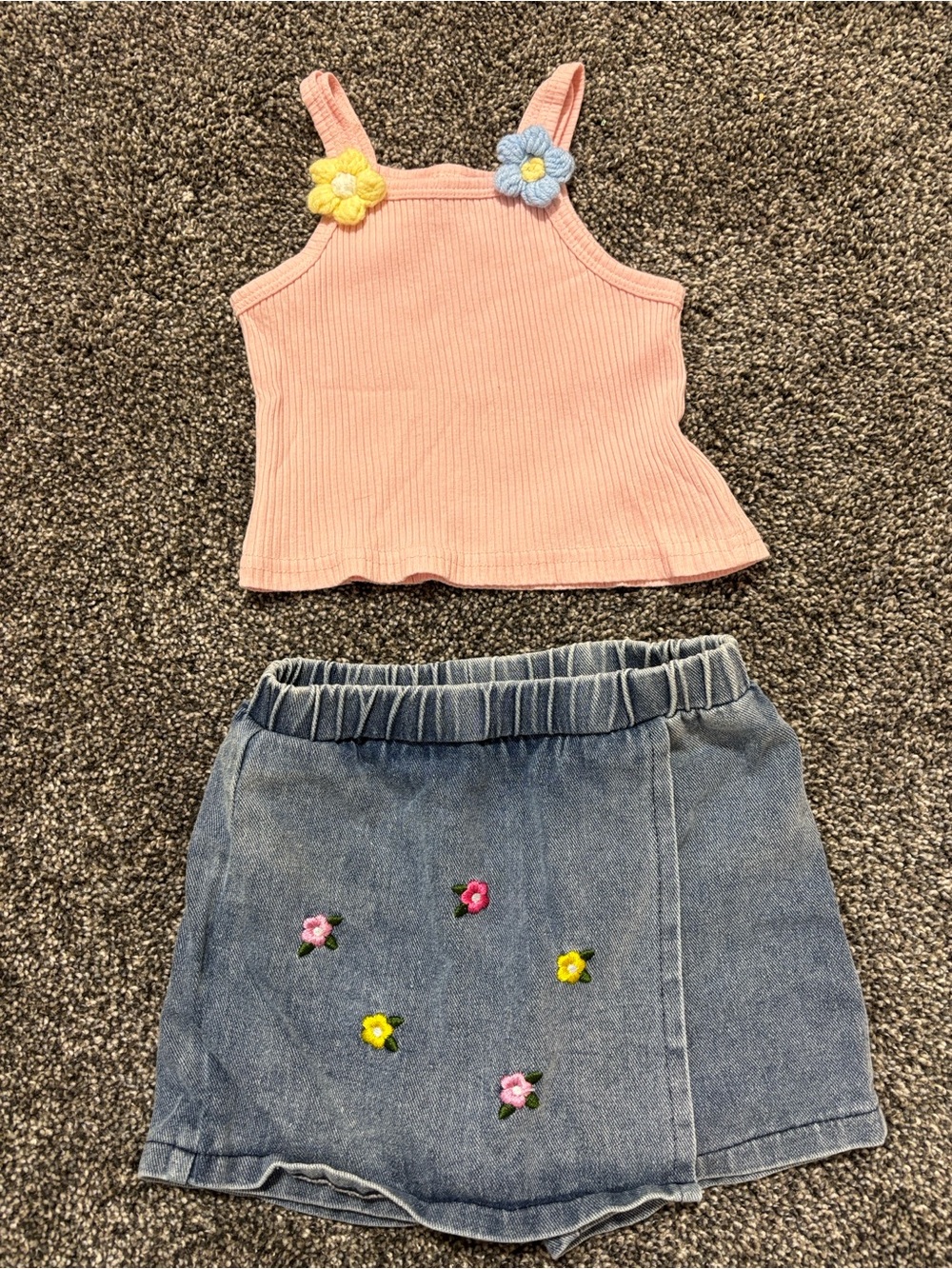 18-24m Pink Ribbed Tank Top & Denim Skort Set